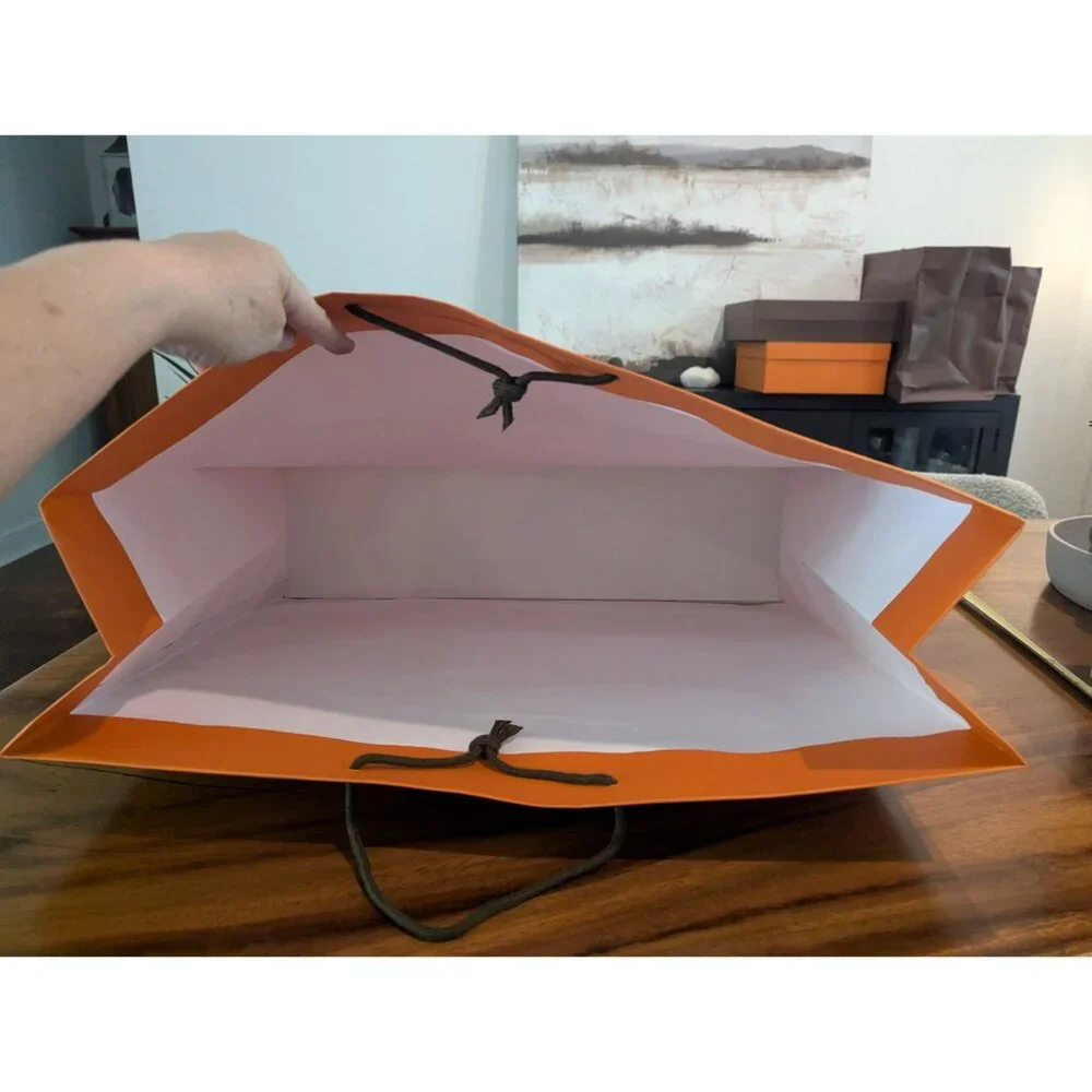 Hermès Orange Paper Shopping Bag With Rope Handles 24 x 18 x 7